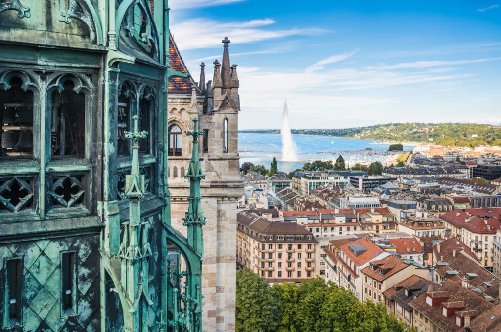 Vue sue le jet d'Eau de la ville de Genève.